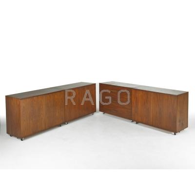 Appraisal: DANISH STYLE Four cabinets s Walnut laminate and casters Unmarked