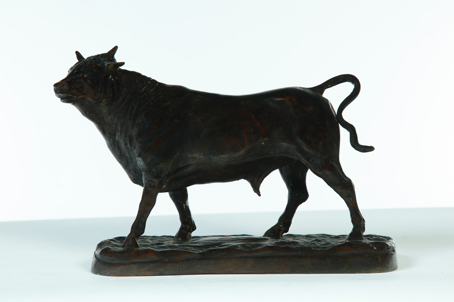 Appraisal: FULL-BODIED BRONZE BULL America nd quarter- th century Painted brownish