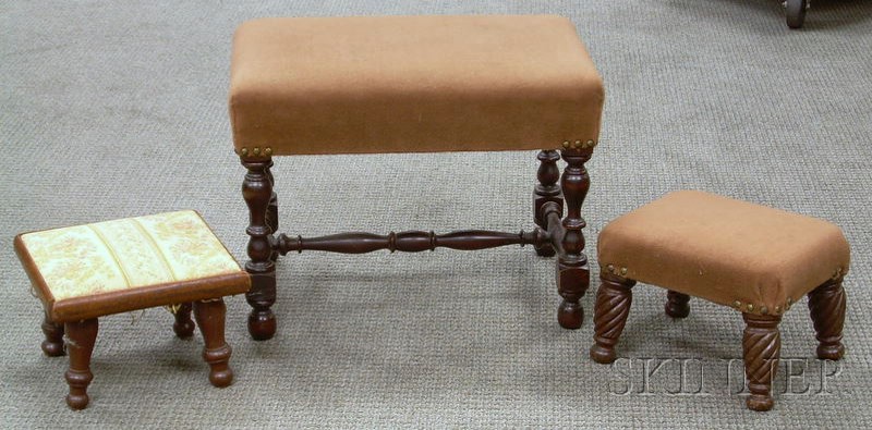 Appraisal: Three Assorted Footstools a cricket with splayed turned walnut legs