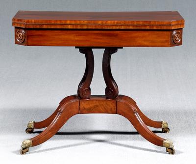 Appraisal: Labeled English folding games table mahogany classical design with fold