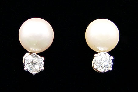 Appraisal: K CULTURED PEARL AND DIAMOND EARRINGS K yellow gold earrings