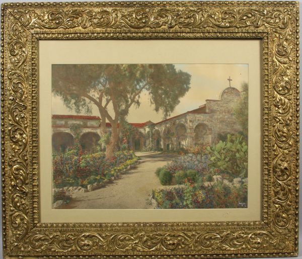 Appraisal: Hand colored photograph of California or Spanish mission x x