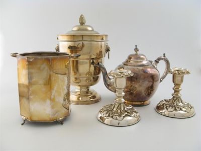 Appraisal: A mixed lot of electroplated items comprising a pair of