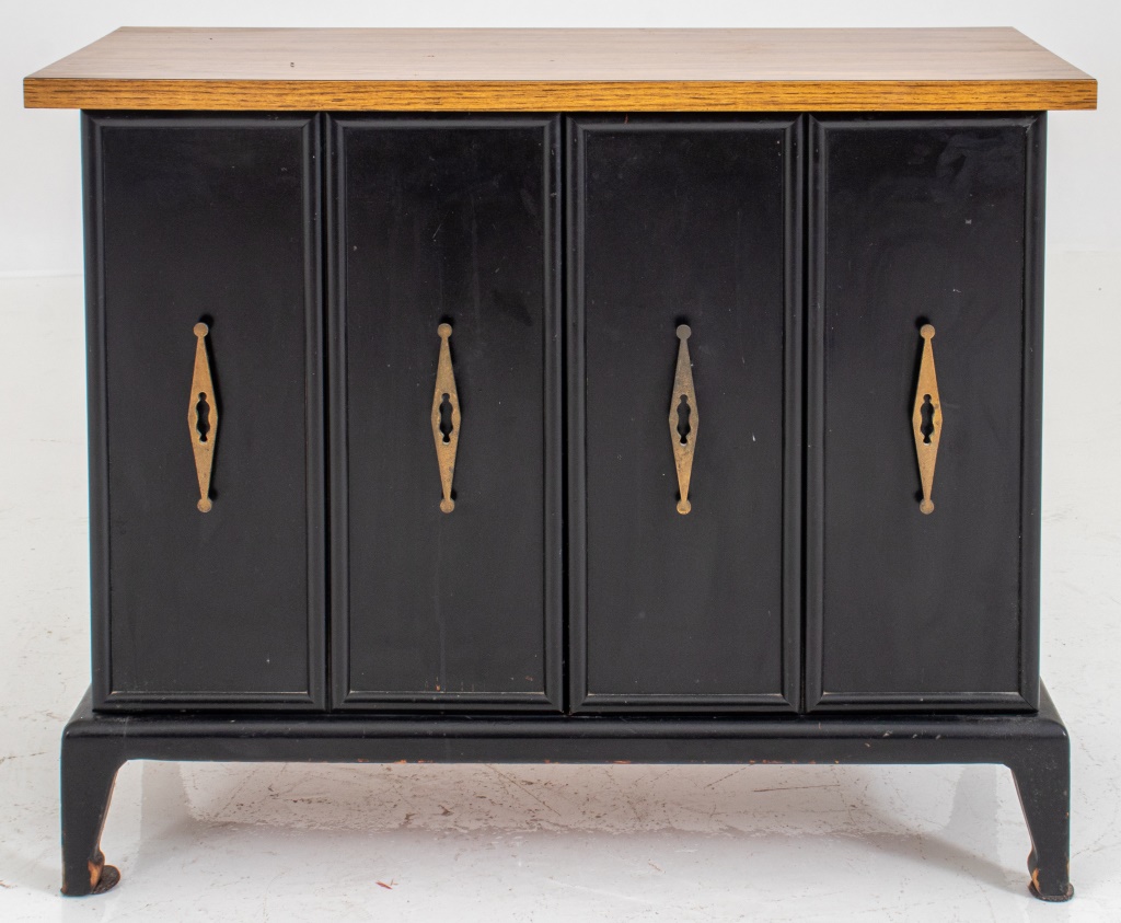 Appraisal: MODERN BLACK TWO-DOOR CABINET Black painted two-door cabinet H x