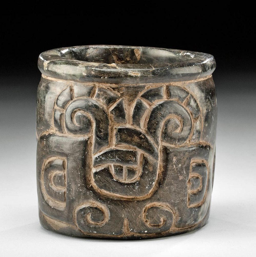 Appraisal: Chavin Stone Cup w Incised Zoomorphs Pre-Columbian North Coast Peru