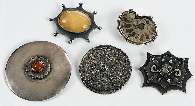 Appraisal: Five Sterling Brooches including one Sam Kramer assorted stones all