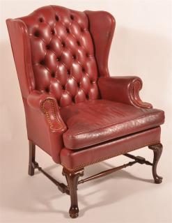 Appraisal: th C Leather Queen Anne Style Wing Chair with Tufted