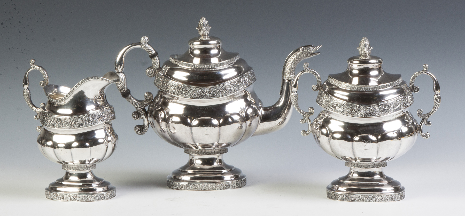 Appraisal: Peter Chitry American Three Piece Coin Silver Tea Set C