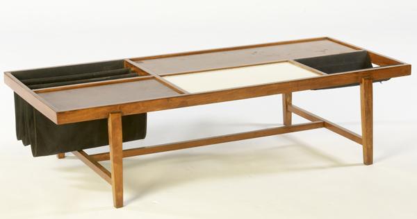 Appraisal: GRETA GROSSMAN Attr Occasional table with laminate panel and canvas