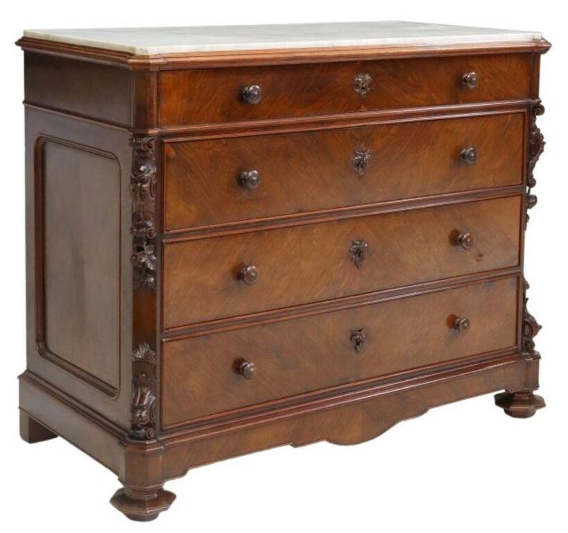 Appraisal: Italian rosewood commode th c having shaped marble top over