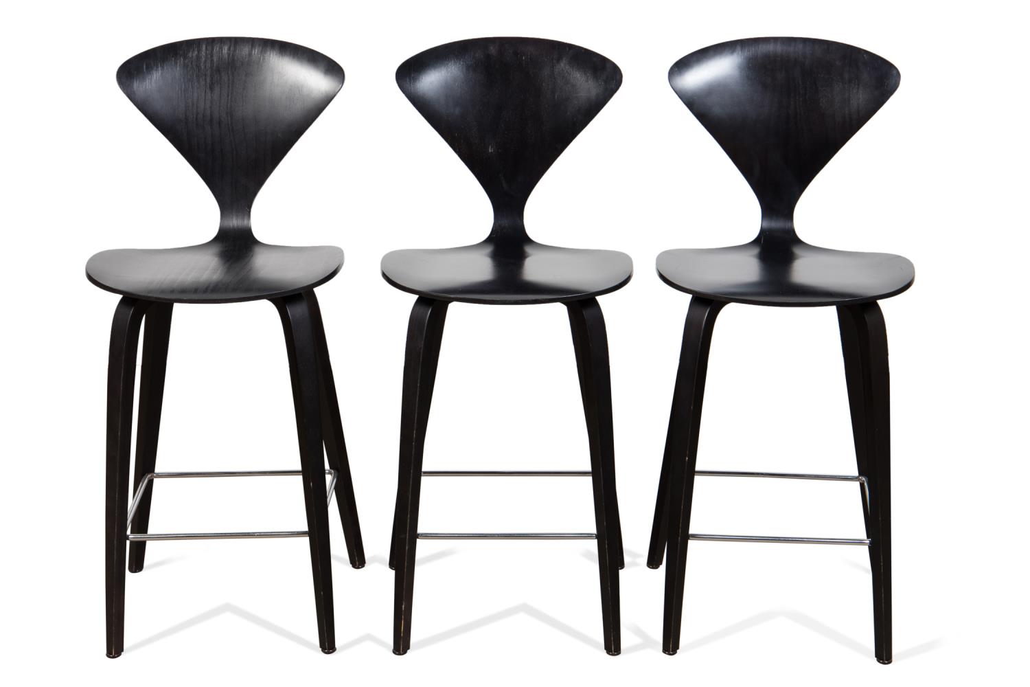 Appraisal: SET OF THREE CHERNER BLACK BAR STOOLS Norman Cherner for