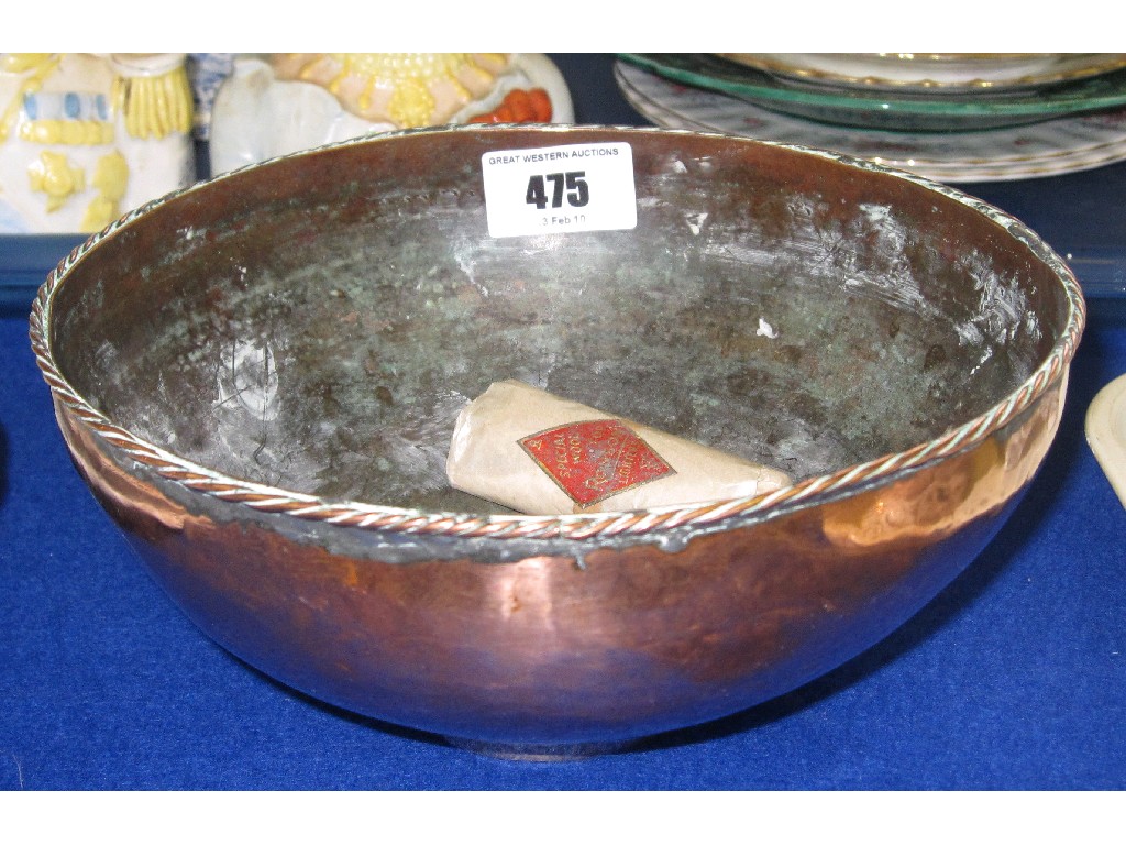 Appraisal: Copper bowl with rope detail