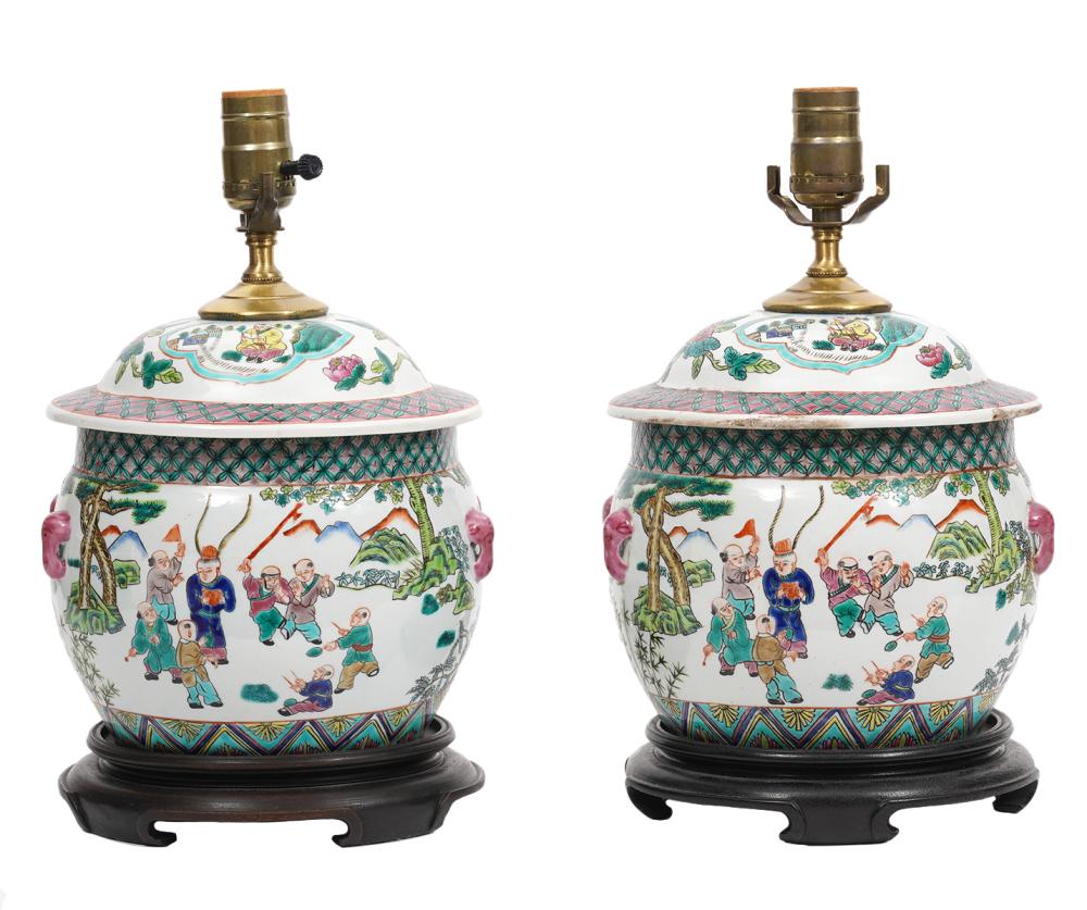 Appraisal: PR CHINESE PORCELAIN TABLE LAMPSPair of Chinese porcelain ginger jars