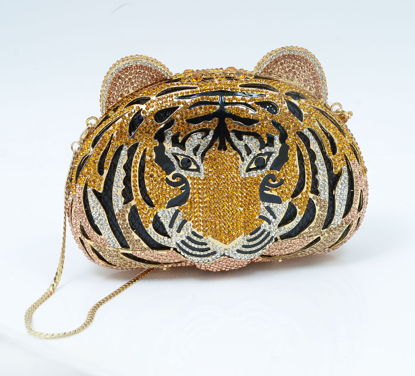 Appraisal: OFF PARK COLLECTION CRYSTAL ENAMEL TIGER HEAD CLUTCH Round yellow