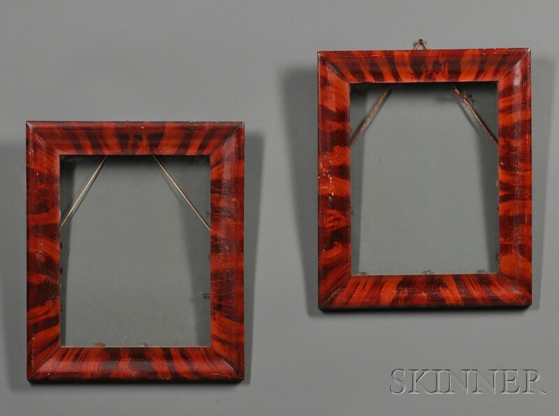 Appraisal: Two Faux Bois Painted Ogee Frames with Old Glass America