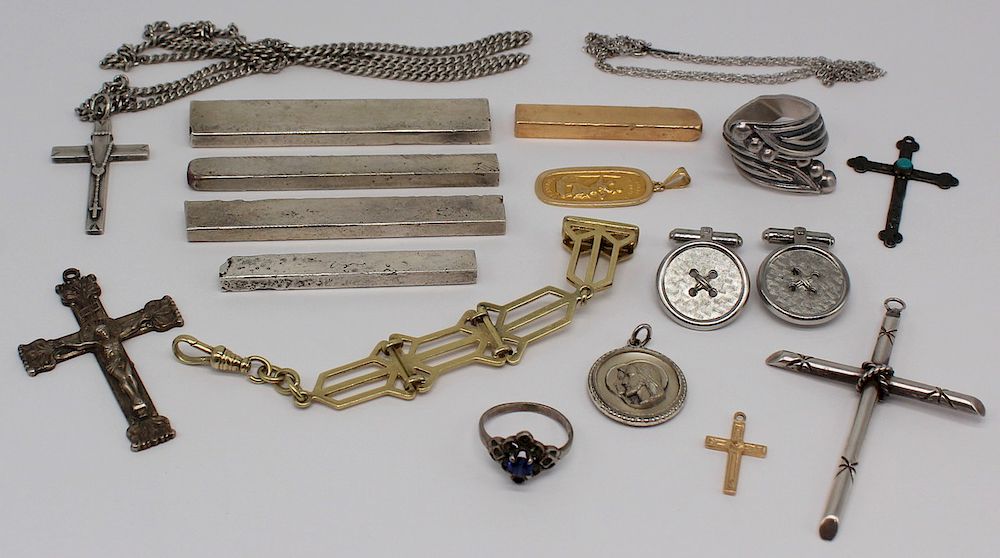 Appraisal: JEWELRY Assorted Gold and Silver Including Bars Includes a pair