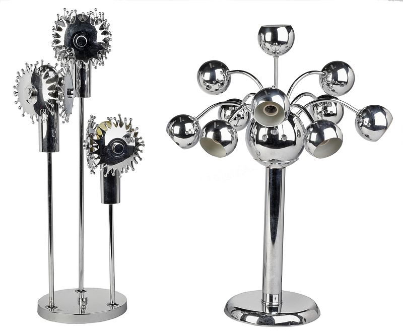 Appraisal: Two Modern Chrome Sculptural Table Lamps th century chrome plated