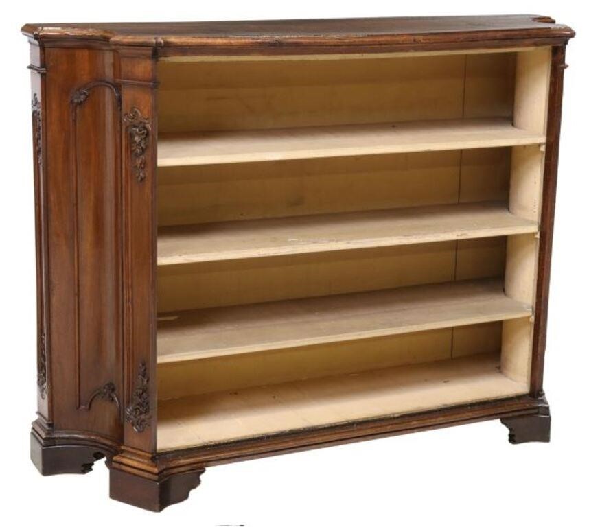 Appraisal: ITALIAN CARVED WALNUT OPEN SHELVED BOOKCASEItalian carved walnut open bookcase