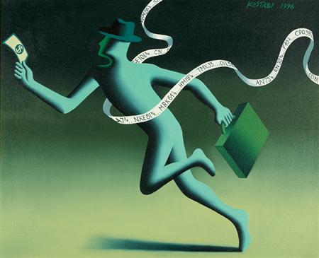 Appraisal: Mark Kostabi American b A Run For Your Money Estimate