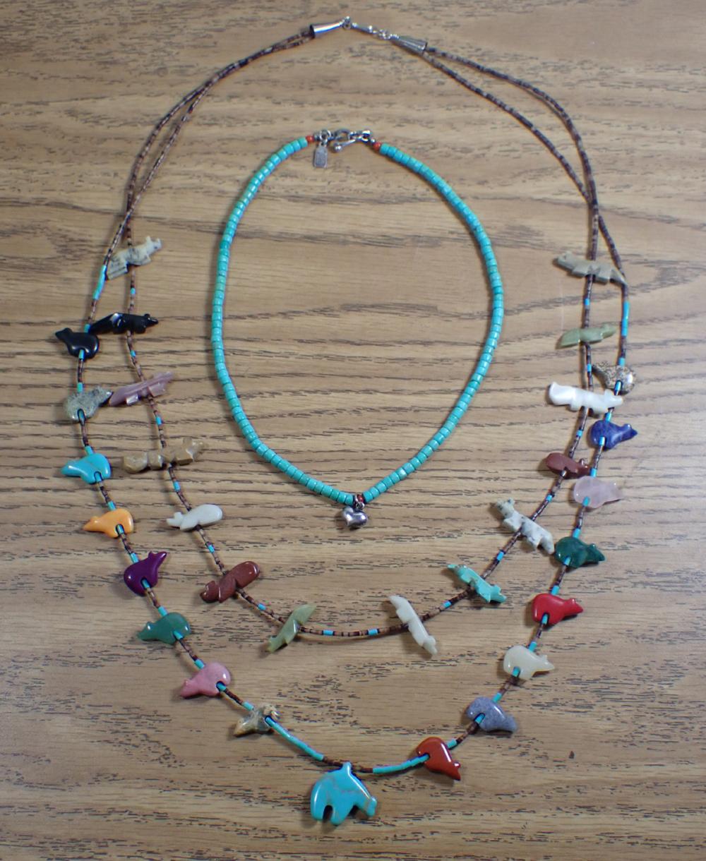 Appraisal: TWO NATIVE AMERICAN NECKLACES The first a double strand fetish