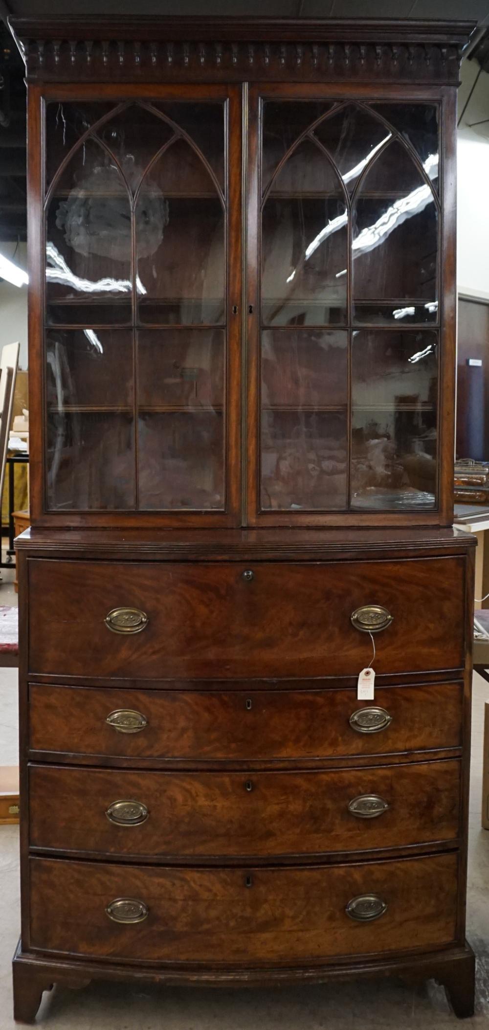 Appraisal: REGENCY MAHOGANY BOW-FRONT BUTLER'S BUREAU BOOKCASE TH CENTURY X X