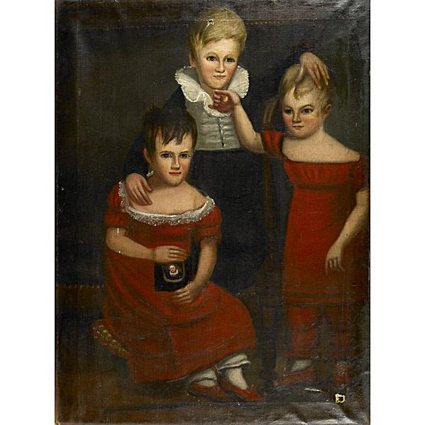 Appraisal: EARLY TH C PORTRAITOil on canvas of three children x