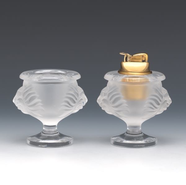 Appraisal: LALIQUE LIGHTER AND CIGARETTE HOLDER x Lalique lighter and cigarette