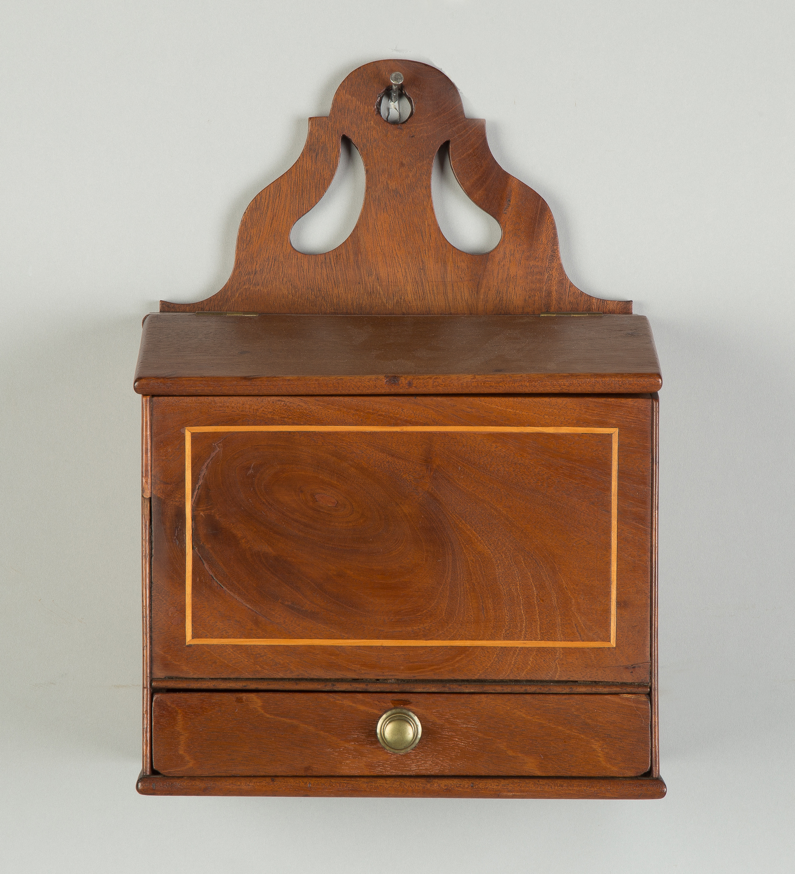 Appraisal: Inlaid Mahogany Wall Box with Drawer Early th century Cut