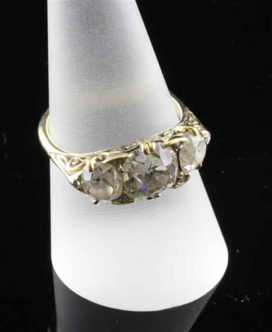 Appraisal: An Edwardian gold and diamond three stone ring with old