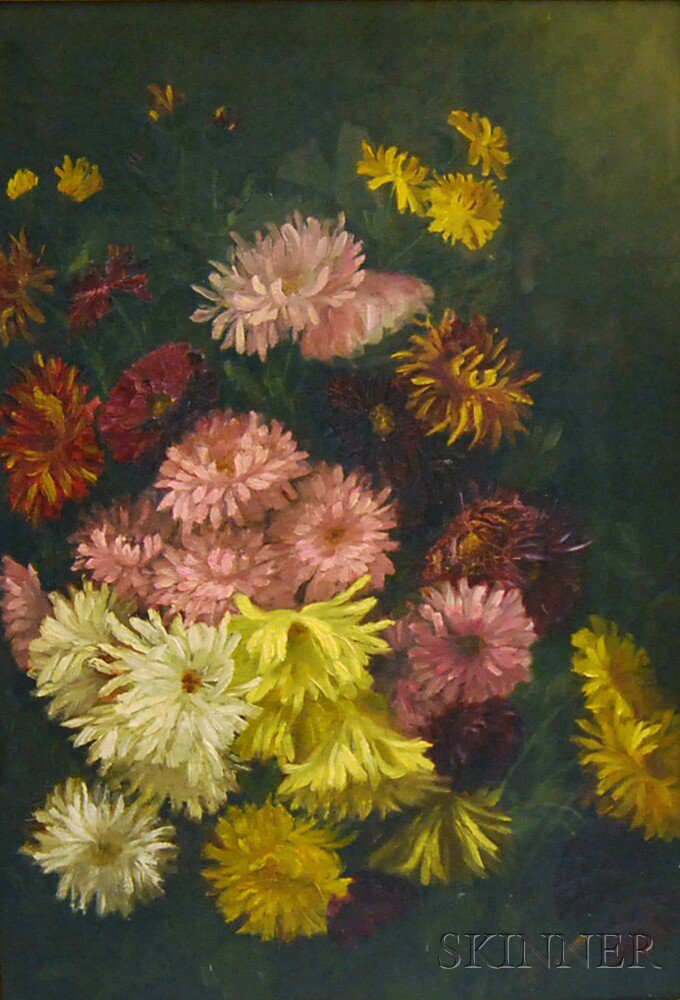 Appraisal: American School th Century Still Life with Dahlias Unsigned Oil