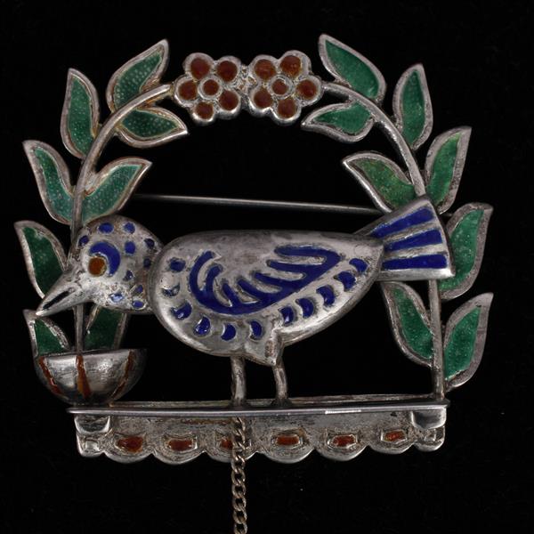 Appraisal: Taxco Mexican Modernist Sterling Silver and Enamel Moveable Bird Brooch