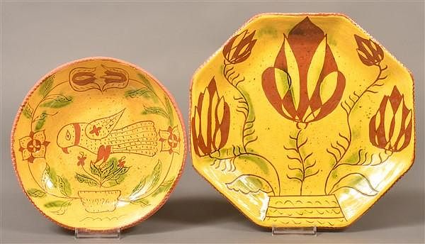 Appraisal: Breininger Sgrafitto Decorated Pieces Two Breininger Pottery Sgrafitto Decorated Pieces