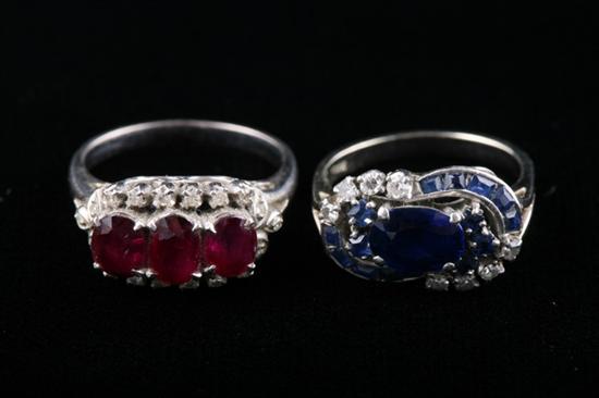 Appraisal: TWO PRECIOUS COLORED GEMSTONE RINGS One platinum and k white