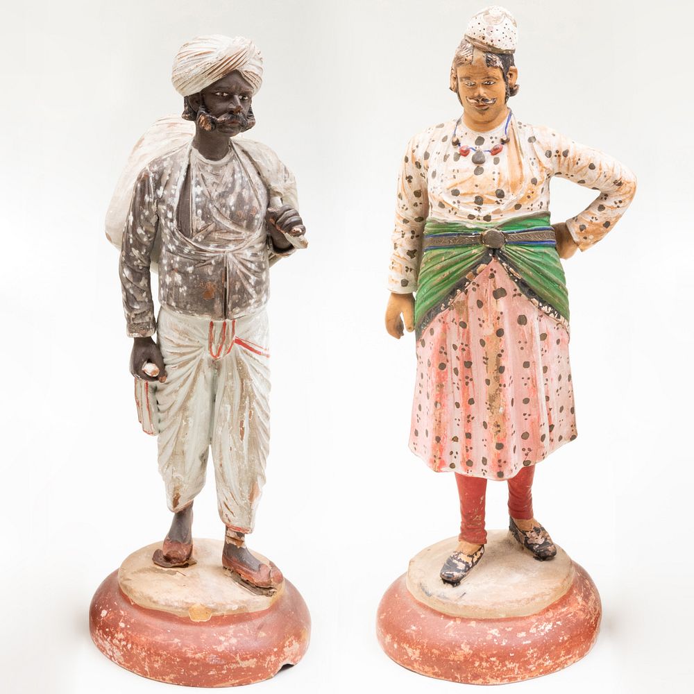 Appraisal: Two Indian Painted Terracotta Figures Each in high Master Class