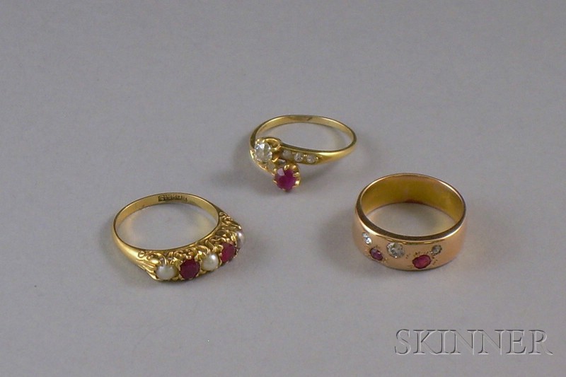 Appraisal: Three Gold and Gemstone Rings including an kt gold diamond