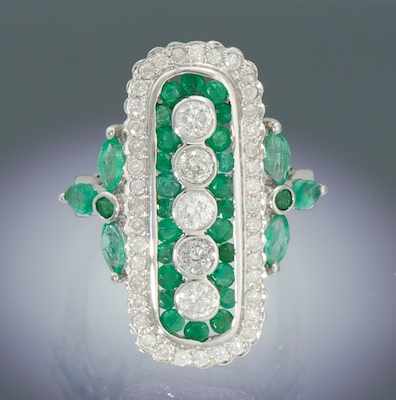 Appraisal: An Art Deco Inspired Diamond and Emerald Ring k white