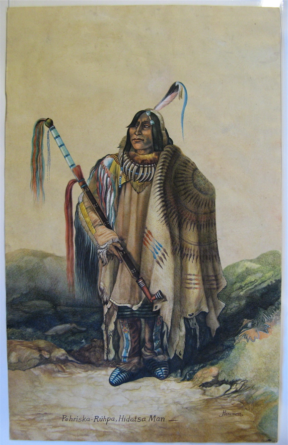 Appraisal: HANUMANN SIGNED WATERCOLOR OF AN EARLY AMERICAN NATIVE INDIAN after