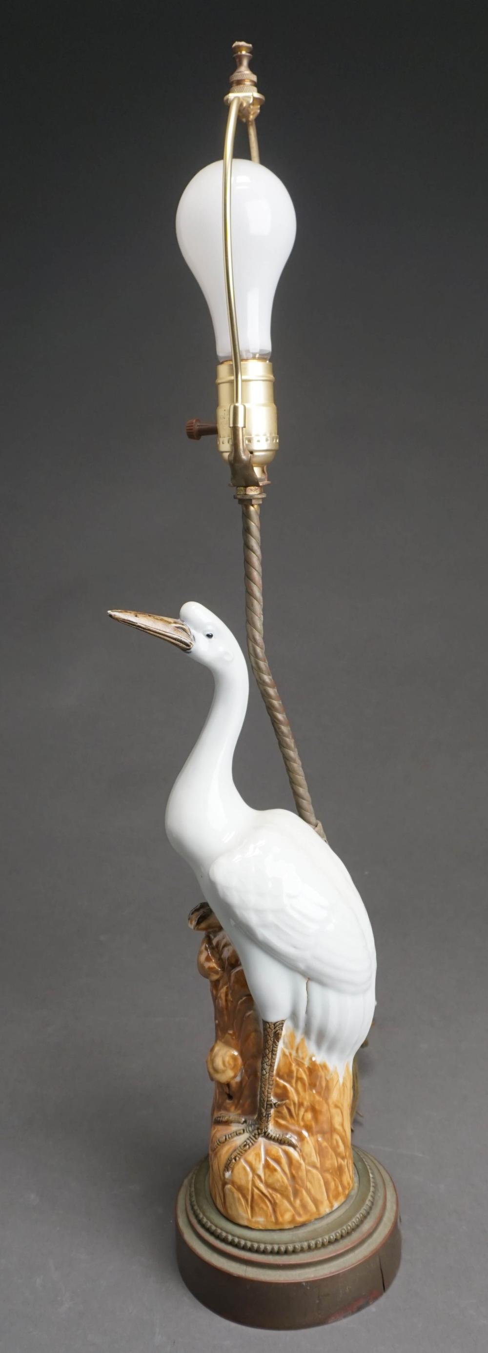 Appraisal: LLADRO STYLE FIGURE OF CRANE MOUNTED AS LAMP H IN