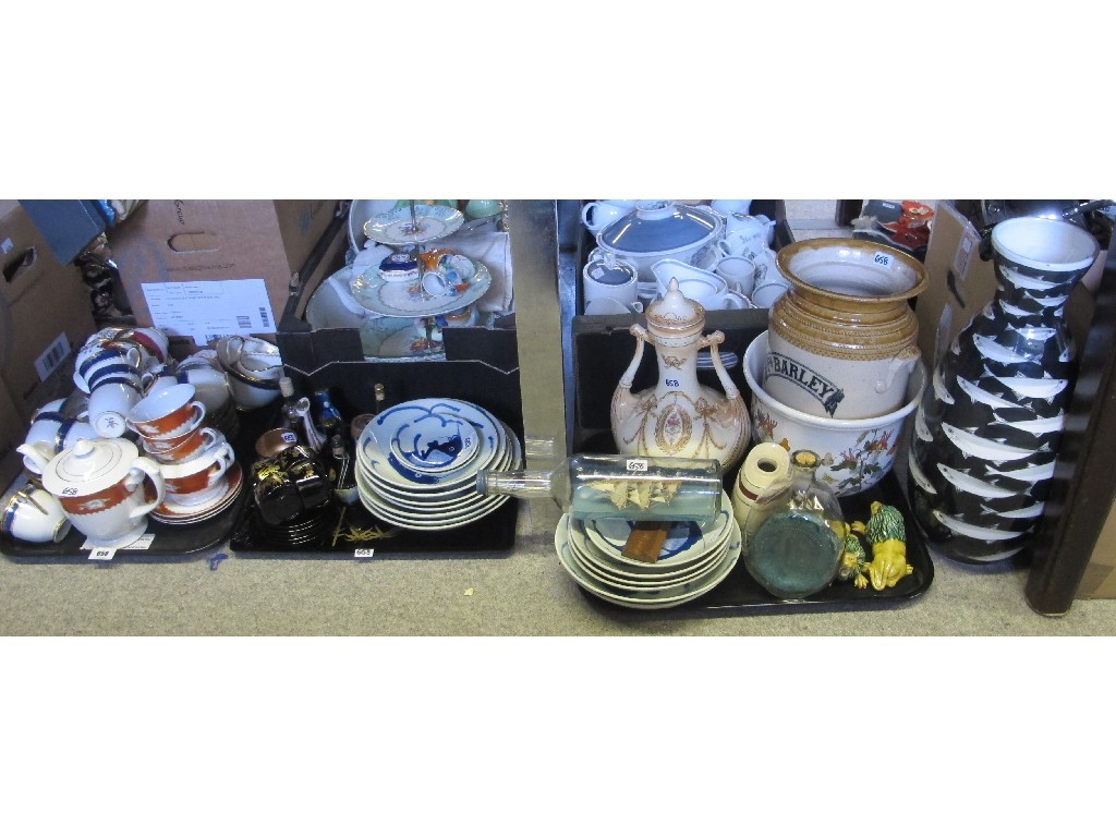 Appraisal: Three trays of assorted ceramics teawares lacquered teaset large fish