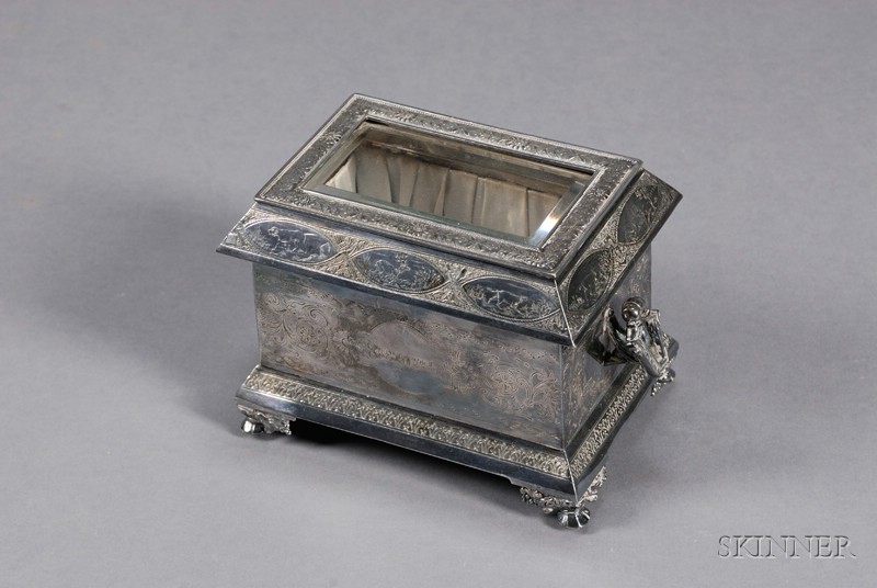 Appraisal: Victorian Silver Plate Jewelry Casket late th century James W