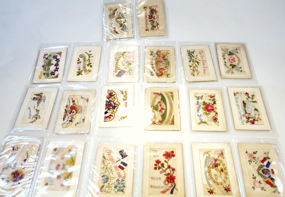 Appraisal: Twenty embroidered postcards to include J M Thinking Of You