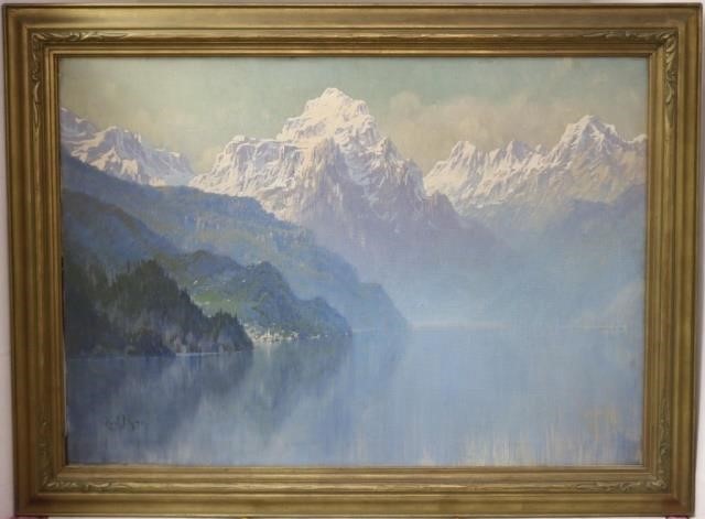 Appraisal: HEZEKIAH ANTHONY DYER - RI LARGE OILON CANVAS ALPS SCENE