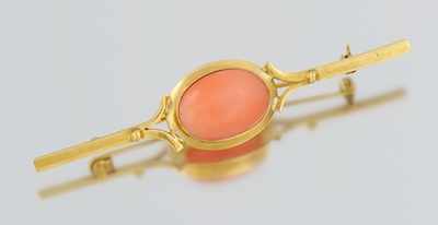 Appraisal: A Ladies' k Gold and Coral Cabochon Brooch k yellow