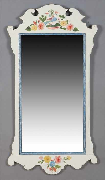 Appraisal: CHIPPENDALE-STYLE PAINTED AND DECORATED WALL MIRROR The shaped crest with