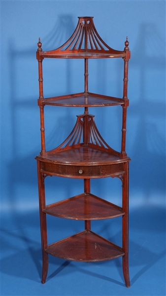 Appraisal: Five-tier wooden corner shelf with one drawer early th century