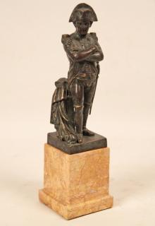 Appraisal: BRONZE SCULPTURE OF NAPOLEAN ON MARBLE PLINTH BRONZE SCULPTURE OF