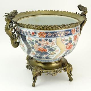 Appraisal: Large Japanese Imari Bronze Mounted Jardini re Large Japanese Imari