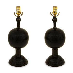 Appraisal: A Pair of Black Glazed Porcelain Table Lamps th Century