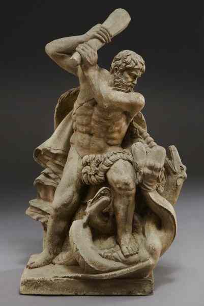 Appraisal: Carved stone garden sculpture depicting the SecondLabor of Hercules ''H