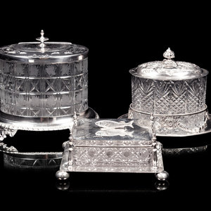 Appraisal: Two English Silver-Plate and Cut Glass Biscuit Jars and A